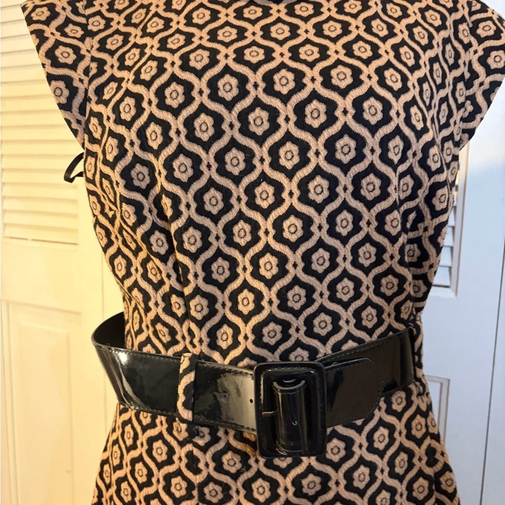 Nine West Black and Tan Geometric Midi Dress - Picture 3 of 8
